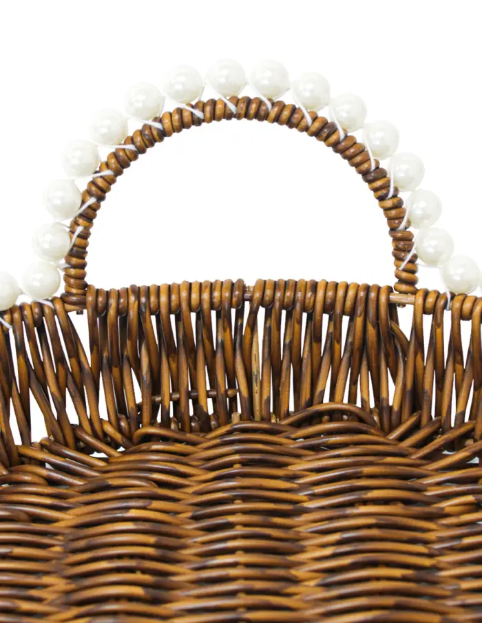 Cesta de plástico cafe redonda con perlas en las orillas de 36x1x5cm - Image 3
