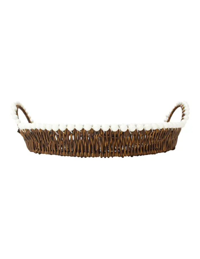 Cesta de plástico cafe redonda con perlas en las orillas de 36x1x5cm - Image 4