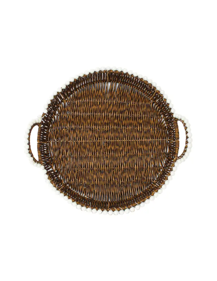 Cesta de plástico café redonda con perlas en las orillas de 32.5x1x10cm - Image 2