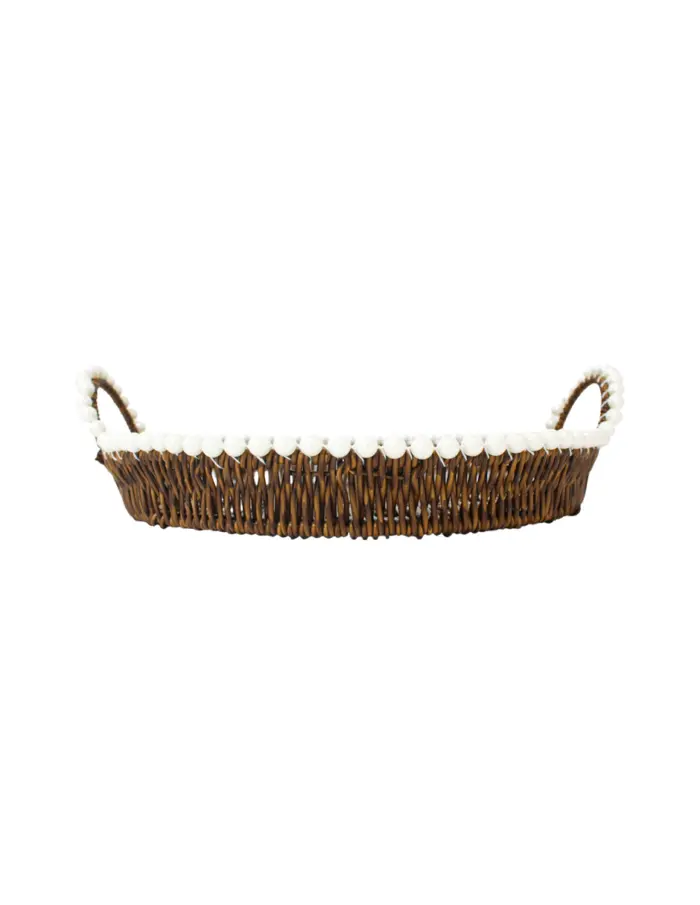 Cesta de plástico café redonda con perlas en las orillas de 32.5x1x10cm - Image 4