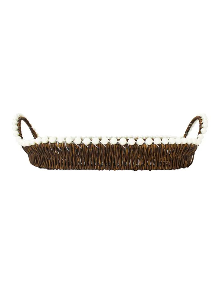 Cesta de plástico café oval con perlas en las orillas de 40.5x30x5cm - Image 4