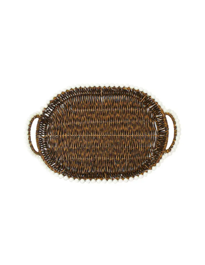 Cesta de plástico café oval con perlas en las orillas de 36.5x26.5x10cm - Image 2