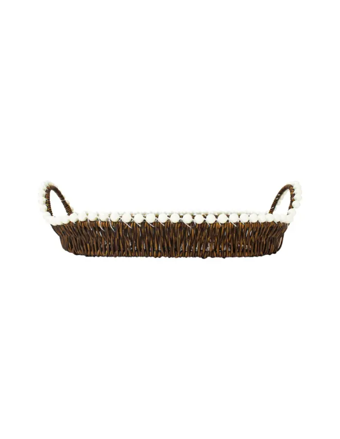 Cesta de plástico café oval con perlas en las orillas de 36.5x26.5x10cm - Image 4