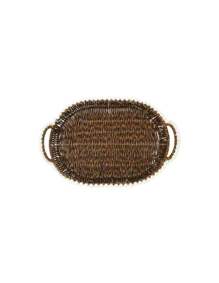 Cesta de plástico café oval con perlas en las orillas de 32.5x22.5x11cm - Image 2