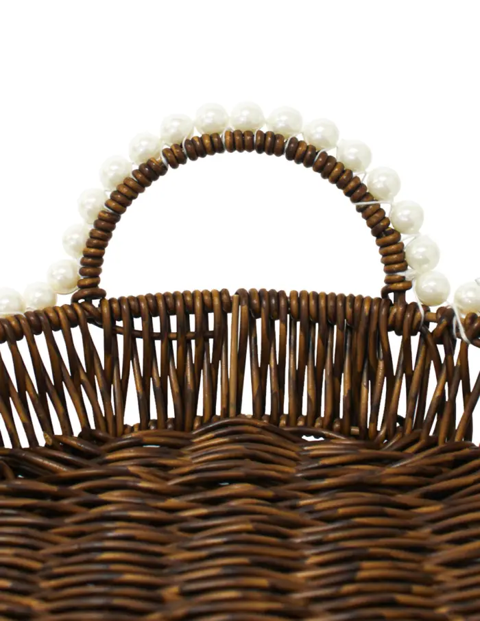 Cesta de plástico café oval con perlas en las orillas de 32.5x22.5x11cm - Image 3