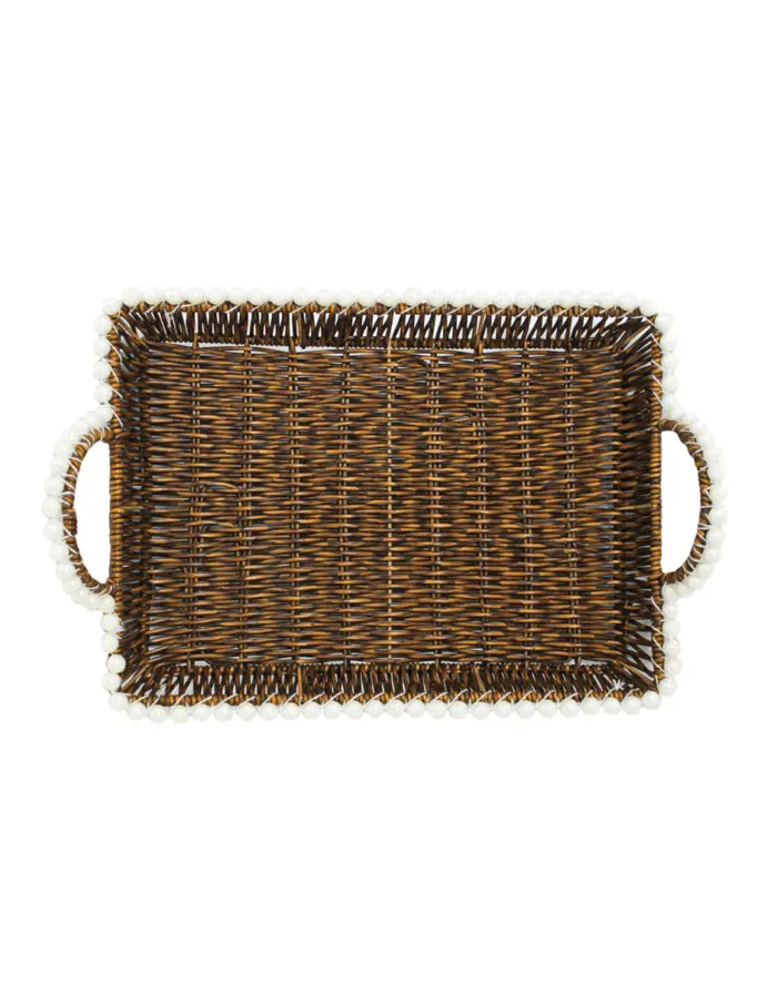 Cesta de plástico café rectangular con perlas en las orillas de 39x29x5cm - Image 2