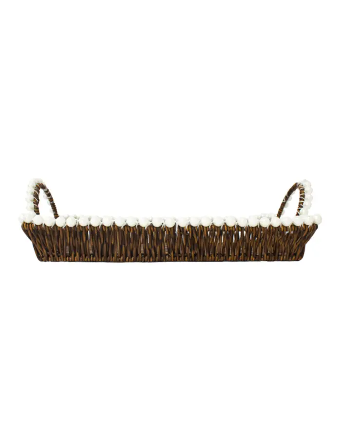 Cesta de plástico café rectangular con perlas en las orillas de 39x29x5cm - Image 4