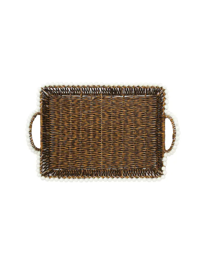 Cesta de plástico café rectangular con perlas en las orillas de 35x25x10cm - Image 2