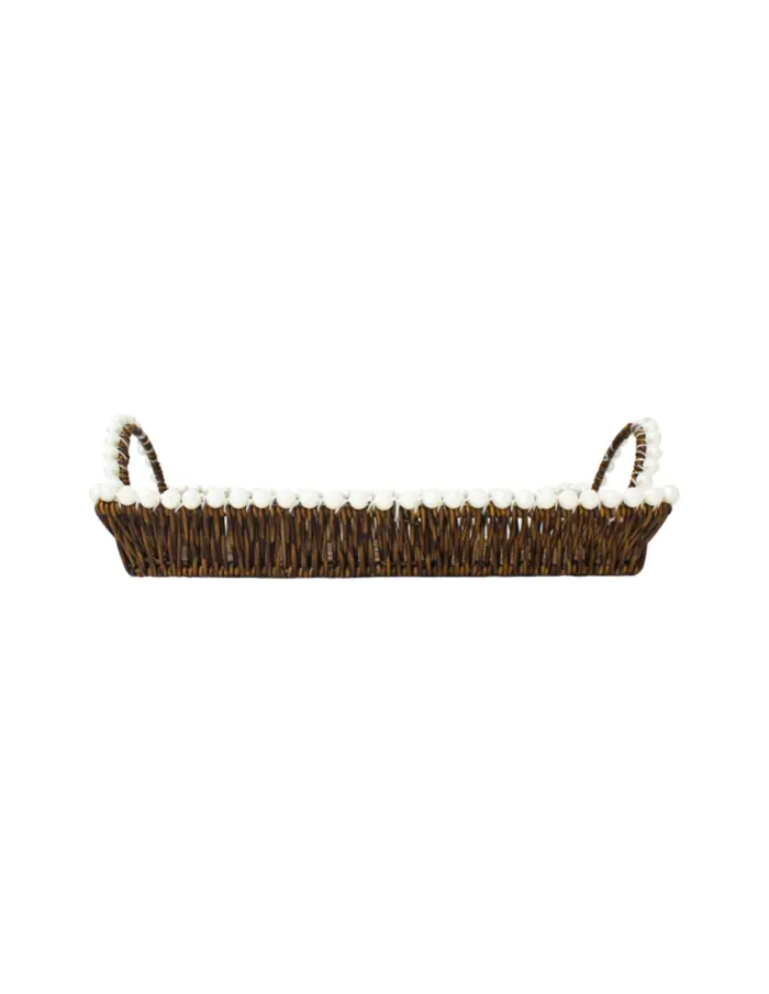 Cesta de plástico café rectangular con perlas en las orillas de 35x25x10cm - Image 4