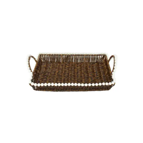 Cesta de plástico café rectangular con perlas en las orillas de 31x21x11cm
