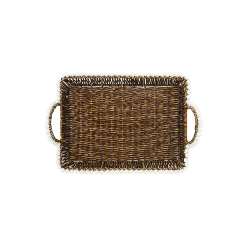 Cesta de plástico café rectangular con perlas en las orillas de 31x21x11cm