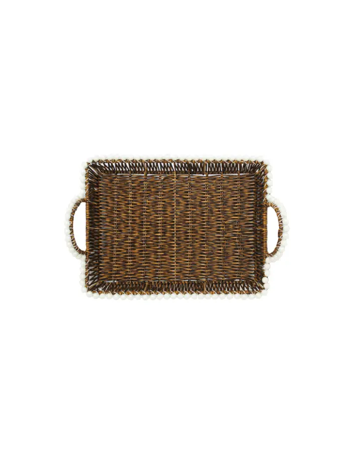 Cesta de plástico café rectangular con perlas en las orillas de 31x21x11cm - Image 2