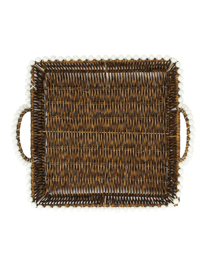 Cesta de plástico café cuadrada con perlas en las orillas de 34.5x1x5cm - Image 2