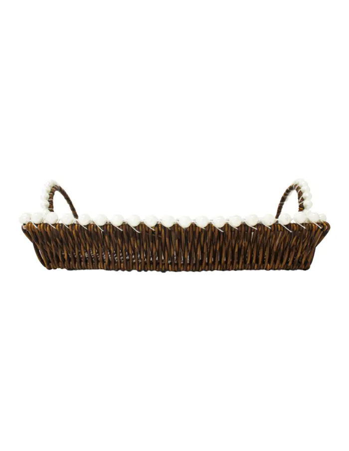 Cesta de plástico café cuadrada con perlas en las orillas de 34.5x1x5cm - Image 4