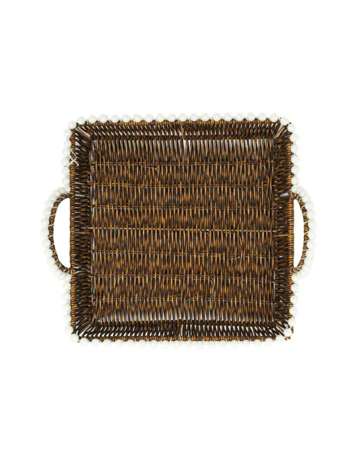 Cesta de plástico café cuadrada con perlas en las orillas de 30x1x10cm - Image 2