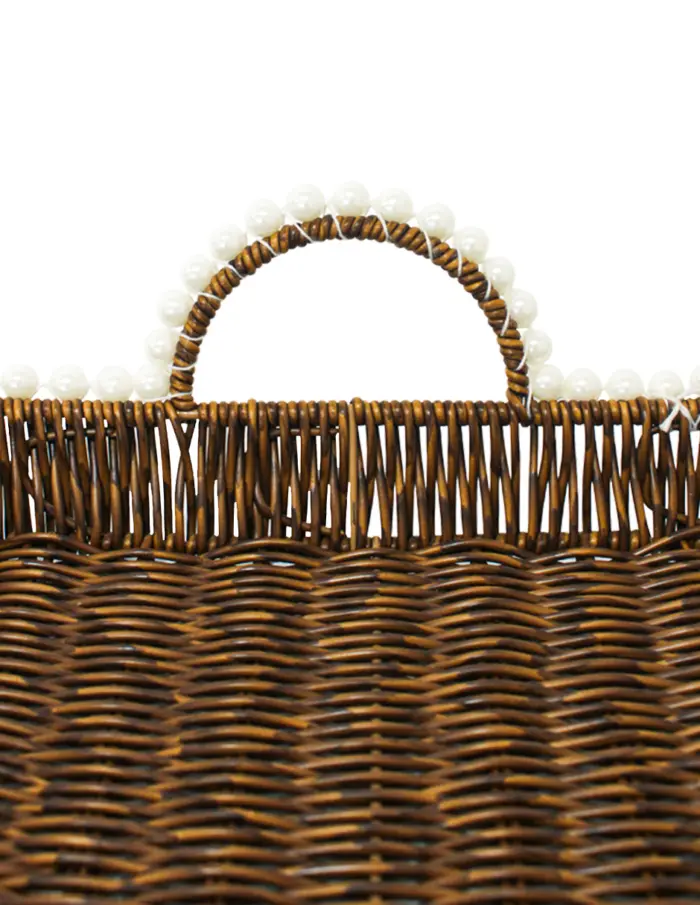 Cesta de plástico café cuadrada con perlas en las orillas de 30x1x10cm - Image 3