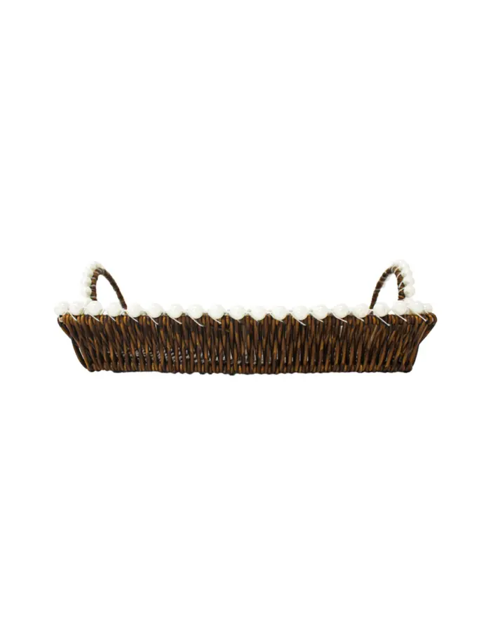 Cesta de plástico café cuadrada con perlas en las orillas de 30x1x10cm - Image 4