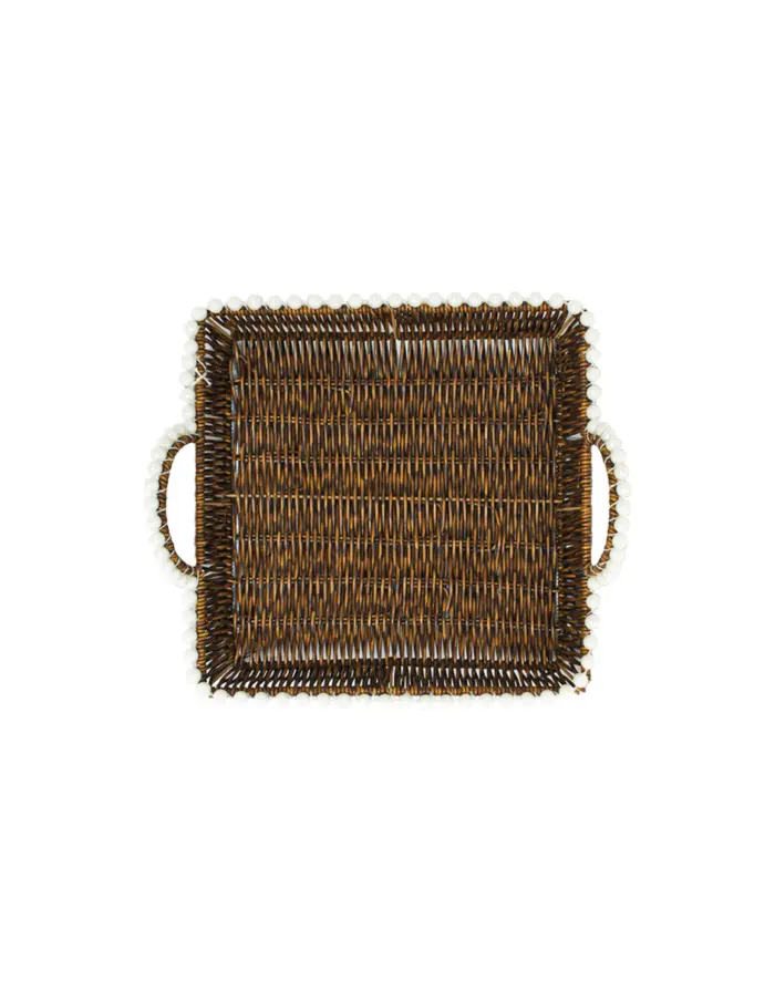 Cesta de plástico café cuadrada con perlas en las orillas de 26x1x11cm - Image 2
