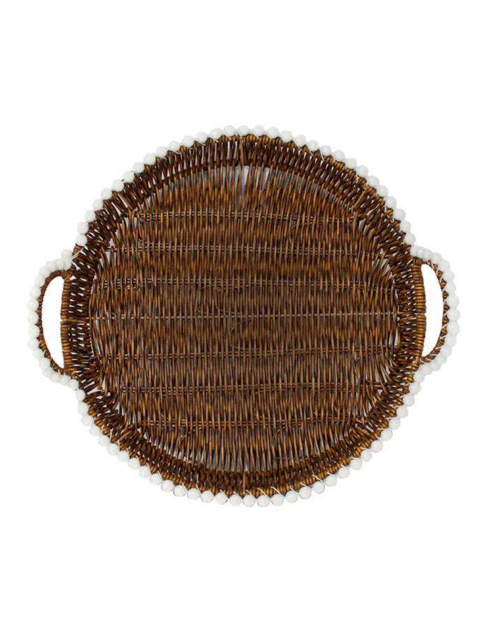 Juego de 3 cestas de plástico café redondas con perlas en las orillas de 30x1x5cm/26x1x8cm/22x1x9cm - Image 2