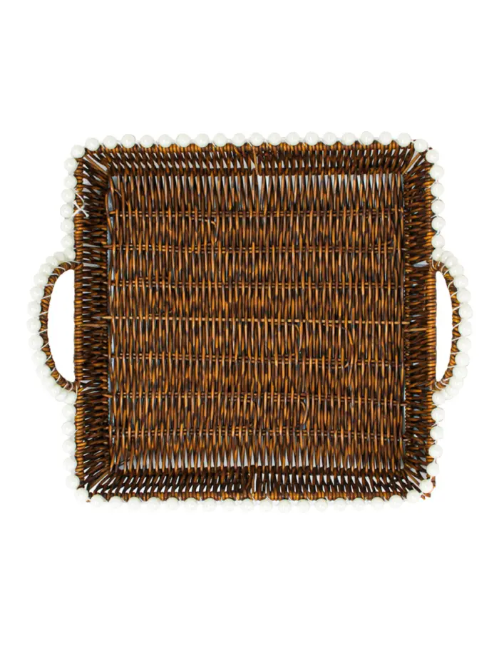 Juego de 3 cestas de plástico café cuadradas con perlas en las orillas de 28x1x5cm/24x1x8/20x1x9cm - Image 2