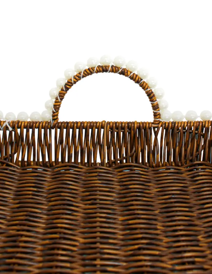 Juego de 3 cestas de plástico café cuadradas con perlas en las orillas de 28x1x5cm/24x1x8/20x1x9cm - Image 4