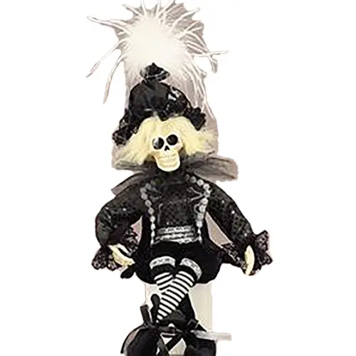 Esqueleto con traje de negro y plumas de 50cm