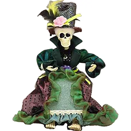 Esqueleto con vestido verde con sombrero de 50cm