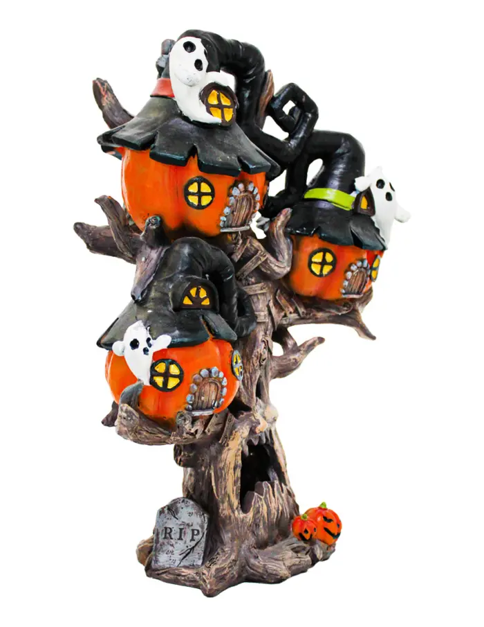 Árbol con calabazas y fantasmas de poliresina de 29x16.5x36.8cm con luz led de 2X1.5V cc 2X300mAh 2X - Image 2