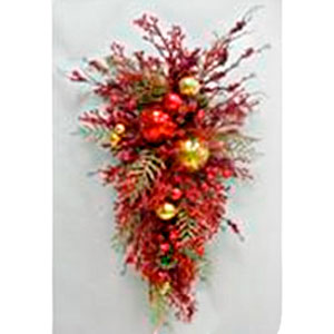 Colgante de follaje rojo con piñas y esferas doradas de 84cm
