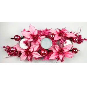 Candelabro para 3 velas con nochebuenas rosas diamantadas de 60cm