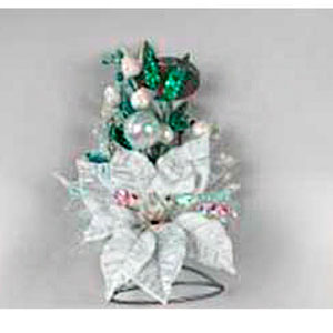Candelabro con nochebuenas blancas iridiscentes de 26cm