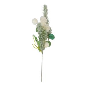 Pick de follaje verde con bolitas blancas de 46cm