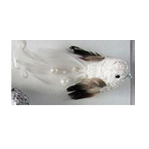 Pajaro blanco de cola larga con perlas y pinza de 13cm
