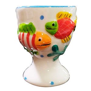 Porta huevo de porcelana con peces de 5x5x6.5cm