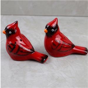 Salero y pimentero de porcelana diseño cardenales de 7.5x4x6.5cm