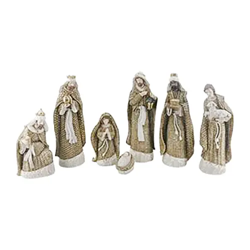 Naciemiento de poliresina de 7 piezas diseño tejido dorado de 11.7x14x36.3cm
