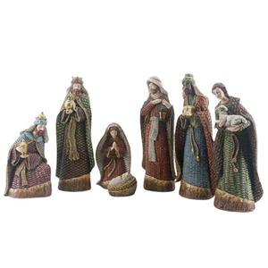 Nacimiento de poliresina de 7 piezas diseño tejido de colores de 11.7x14x36.3cm