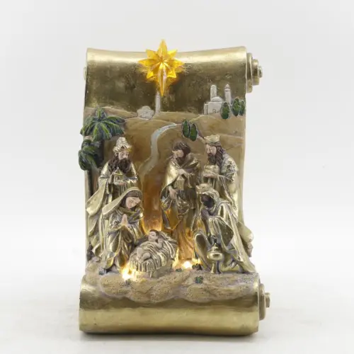 Nacimiento de poliresina dorado con luz led usa baterías 2AA no incluidas de 13.4×18.2×17.9cm