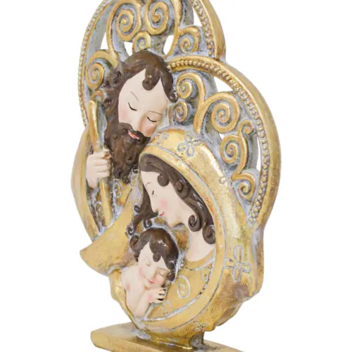 Sagrada familia de poliresina con base dorado de 3x15x19.7cm