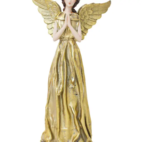 Angel orando de poliresina dorado de 13×19.5x37cm