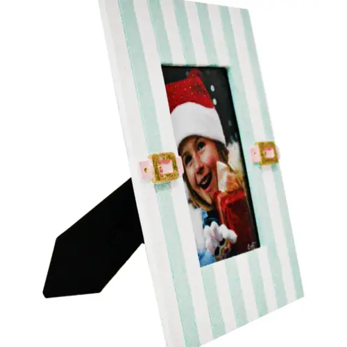 Portarretrato a rayas de poliresina azul con blanco de 2.3×18.5×23.5cm