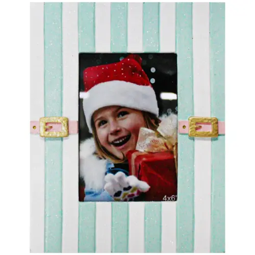 Portarretrato a rayas de poliresina azul con blanco de 2.3×18.5×23.5cm