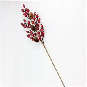 Vara con cerezas rojas con bellotas de 80cm