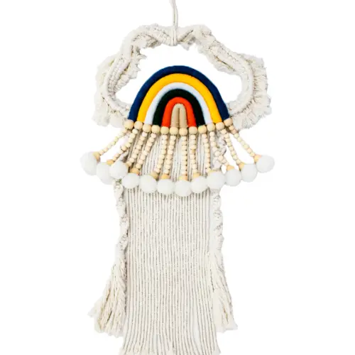 Colgante de macrame natural y colores al centro de 29x65x4cm