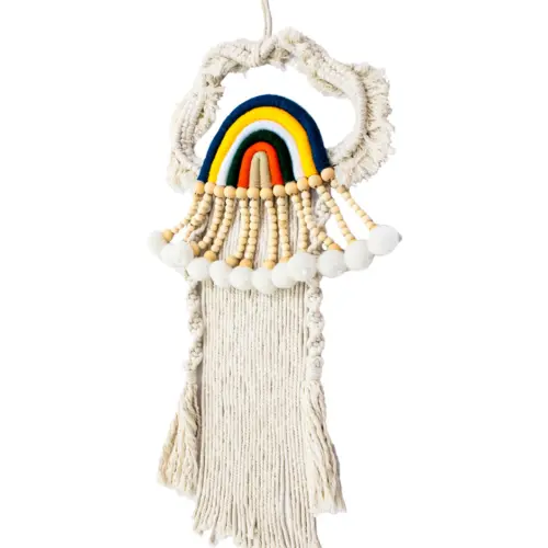 Colgante de macrame natural y colores al centro de 29x65x4cm