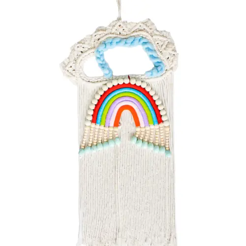 Colgante de pared de macrame rojos y azules de39x83x3.5cm