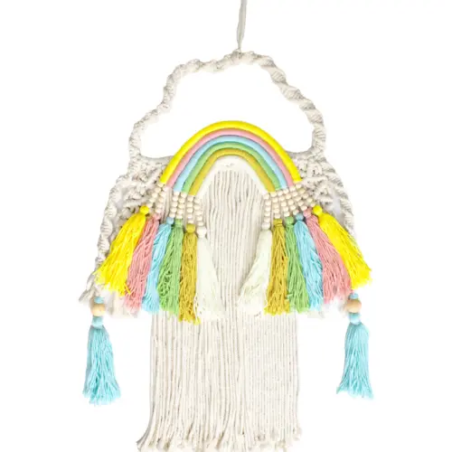 Colgante de pared de macrame azul y amarillo de 39x79x3cm
