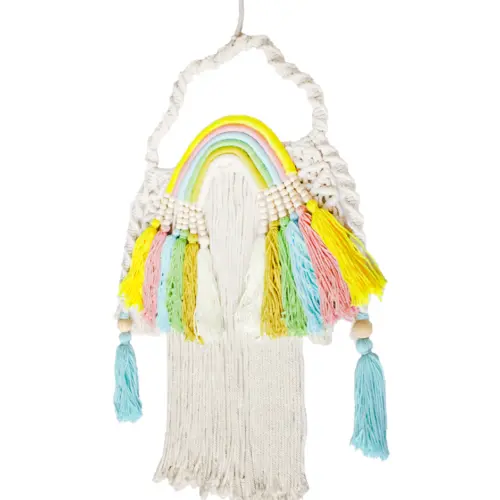 Colgante de pared de macrame azul y amarillo de 39x79x3cm