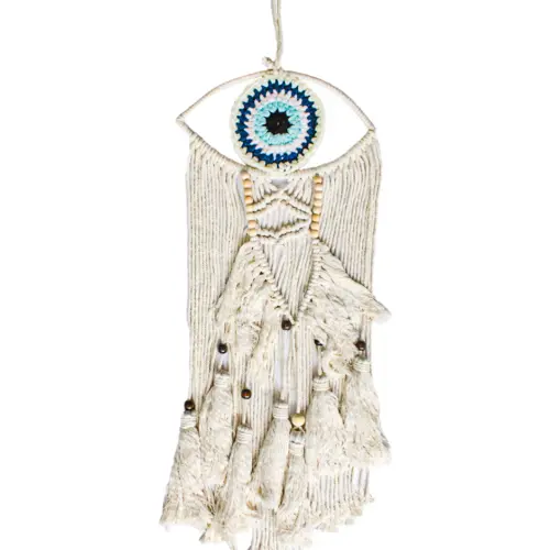 Colgante de pared de macrame con ojo turco de 31x2x73cm