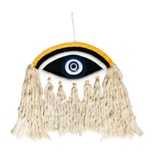 Colgante de pared de macrame diseño ojo turco negro de 32×2.5x39cm